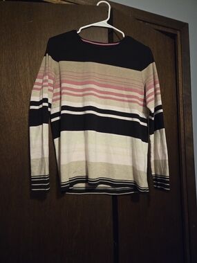 croft & barrow Striped Crewneck Sweater in Pink, Black & Cream